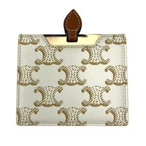 Celine Triomphe Canvas And Calfskin Mirror Holder Wallet Beige Logo Slim Case